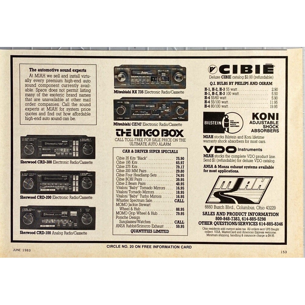 MIAH  "We Install High-End Ato Sound Components Available" Vintage Print Ad 1983